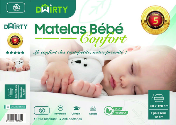 DWIRTY Pack Simple Bébé : Matelas Bébé Blanc + Draps Housse Bébé  Imperméable 60x120 à prix pas cher