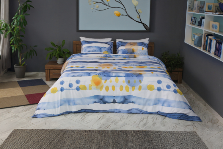 Housse de Couette Double Face "Ciel d'Azur"  -Doux & Antiallergique + Taie d'oreiller Offert