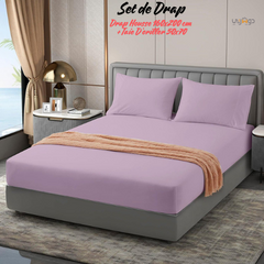 Set de Drap VIOLET -Doux & Antiallergique - (Drap Housse 160x200cm + 2 TO 50x70 cm)