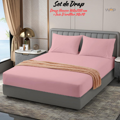 Set de Drap ROSE -Doux & Antiallergique - (Drap Housse 160x200cm + 2 TO 50x70 cm)