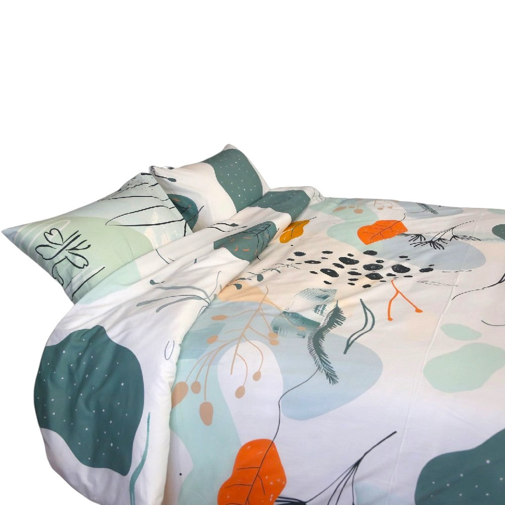 Housse de Couette Double Face "Jardin Serein"  -Doux & Antiallergique - + Taie d'oreiller Offert