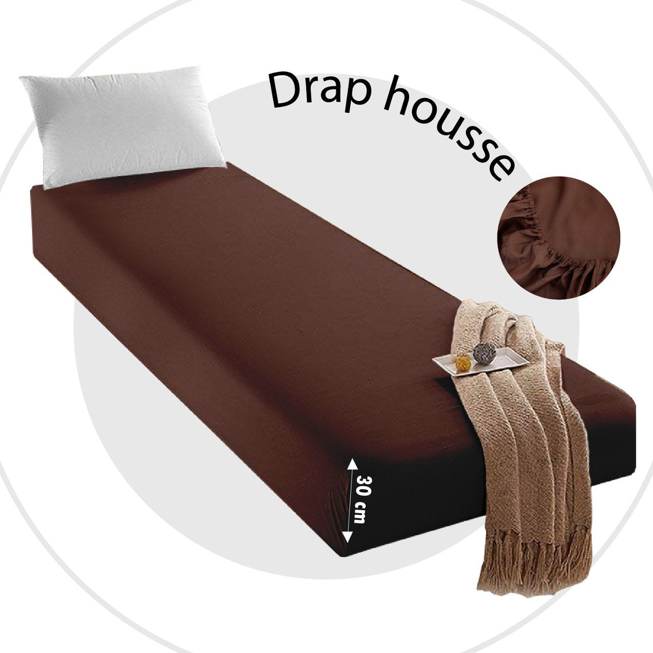 Drap Housse Uni Marron -Doux & Antiallergique - // BF2024