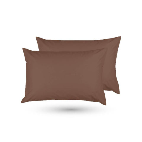 2 Taies d'oreiller Uni Marron Doux & Antiallergique 50x70cm // BF2024