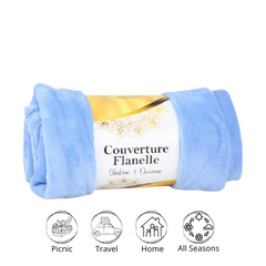 🌟Couverture Flanelle Uni Bleu Ciel -Doux & Antiallergique (C++) 🌟