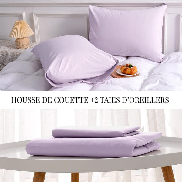 Housse Couette Mauve + Taies d'oreillers Offerts  -Doux & Antiallergique -