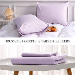 Housse Couette Mauve + Taies d'oreillers Offerts  -Doux & Antiallergique -