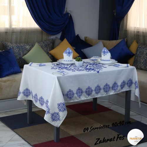 Nappe "Zahrat Fès" de la Collection "Touches de Fès Luxueuses" - Bleu