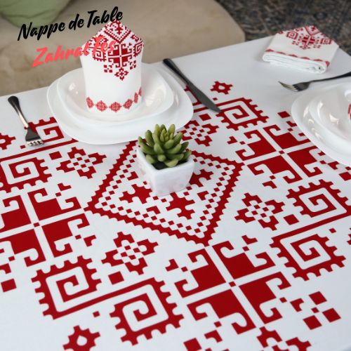 Nappe "Zahrat Fès" de la Collection "Touches de Fès Luxueuses" - Rouge