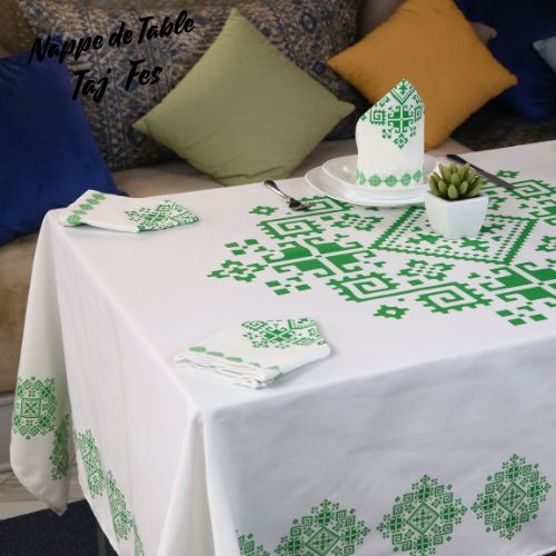 Nappe "Zahrat Fès" de la Collection "Touches de Fès Luxueuses" - Vert