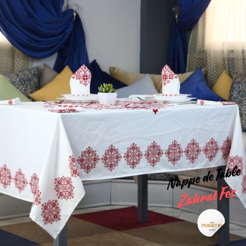 Nappe "Zahrat Fès" de la Collection "Touches de Fès Luxueuses" - Rouge