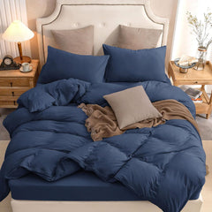 Housse Couette Bleu Nuit + Taies d'oreillers Offerts  -Doux & Antiallergique - // Offre 2024