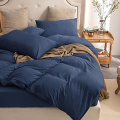 Housse Couette Bleu Nuit + Taies d'oreillers Offerts  -Doux & Antiallergique - // Offre 2024