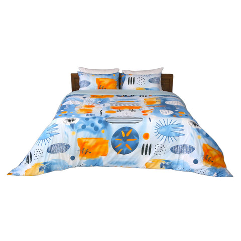 Housse de Couette Double Face "Onde Aquatique"  -Doux & Antiallergique + Taie d'oreiller Offert