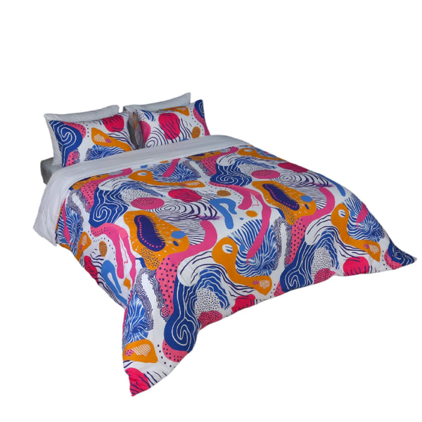 Housse de Couette Double Face "Vibrations Artistiques"  -Doux & Antiallergique - + Taie d'oreiller Offert