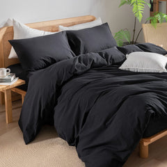 Housse Couette Noir + Taies d'oreillers Offerts  -Doux & Antiallergique - // Offre 2024