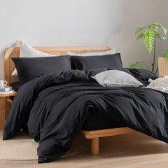 Housse Couette Noir Élégance + Taies d'oreillers Offerts  -Doux & Antiallergique - // Offre 2024