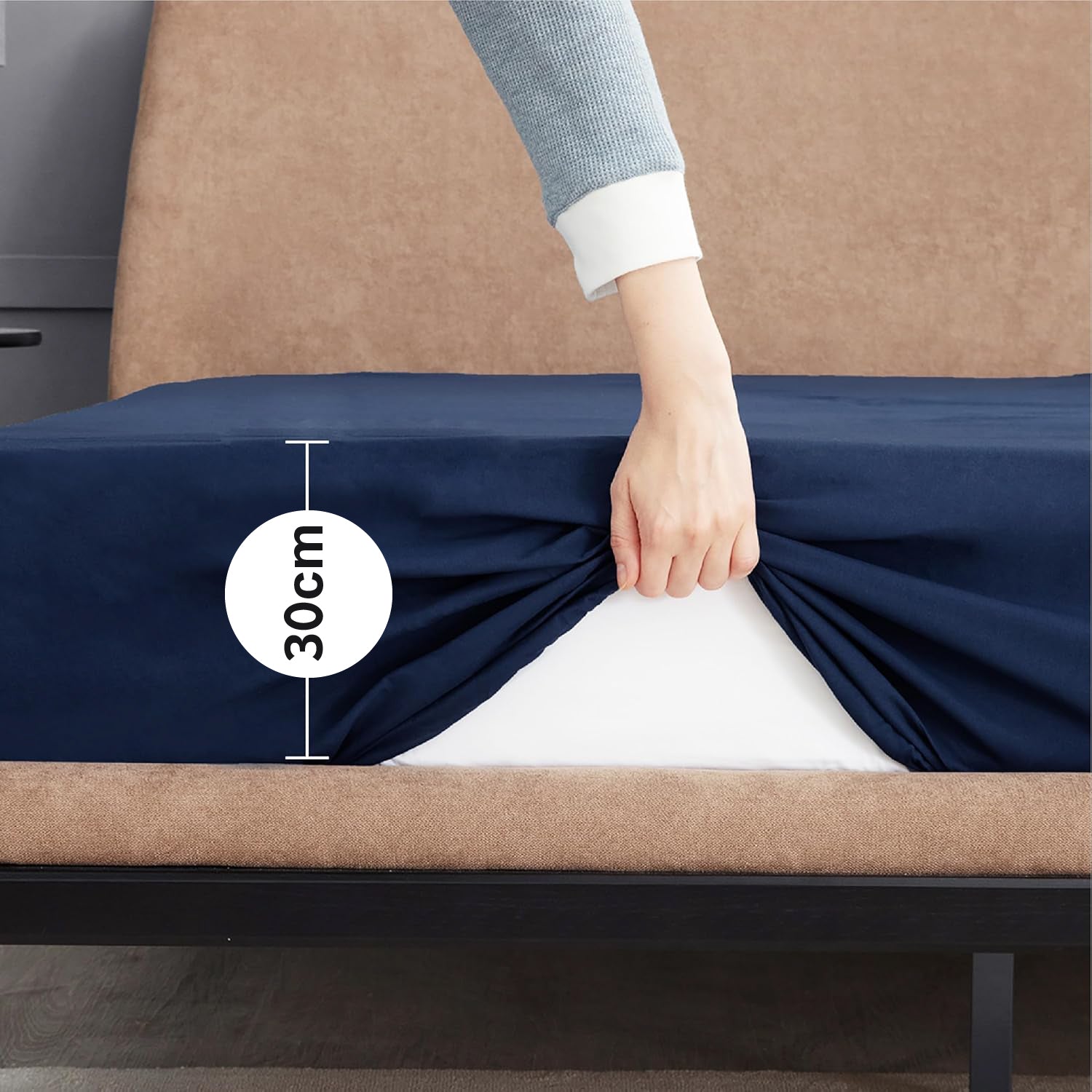 Pack Draps Bleu nuit (Drap Housse + Drap Plat + Taie Oreiller)