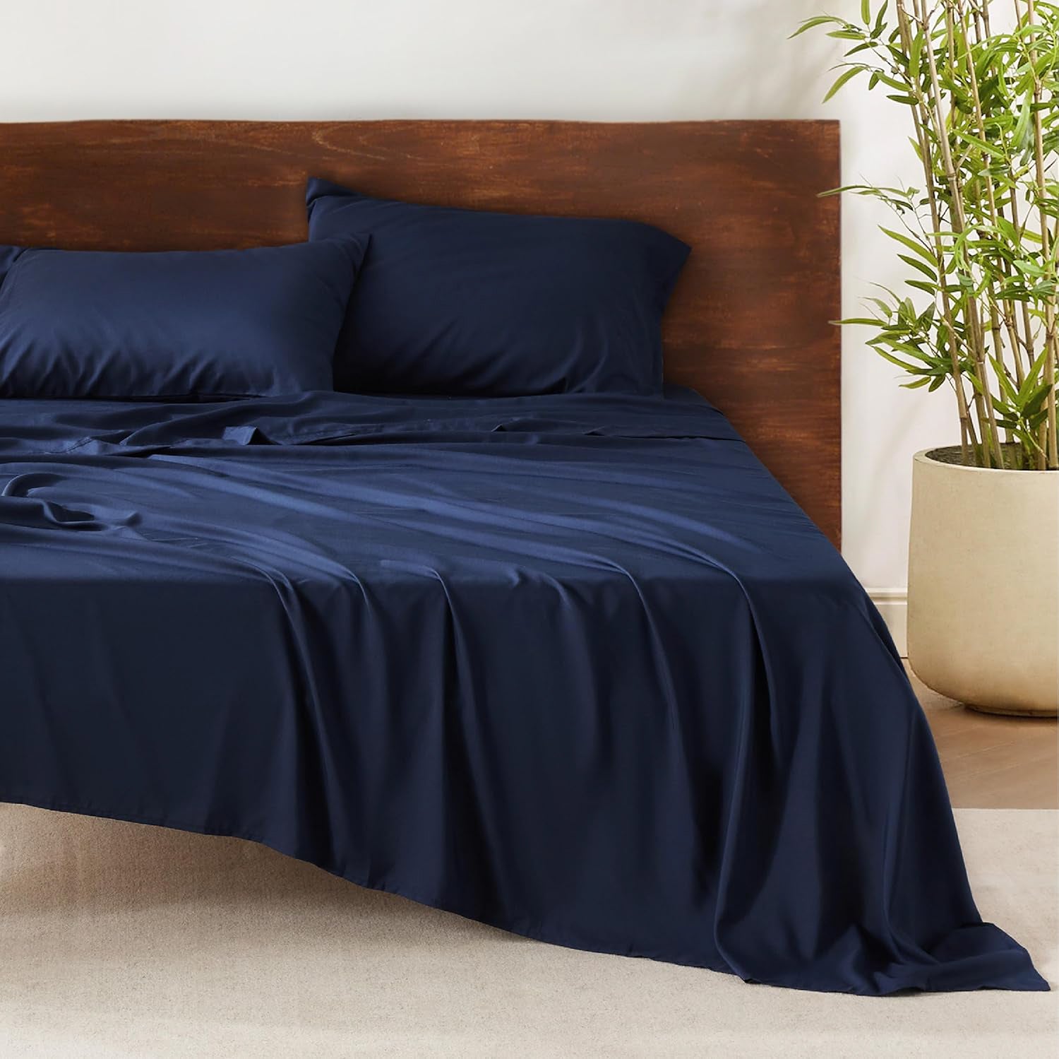 Pack Draps Bleu nuit (Drap Housse + Drap Plat + Taie Oreiller)