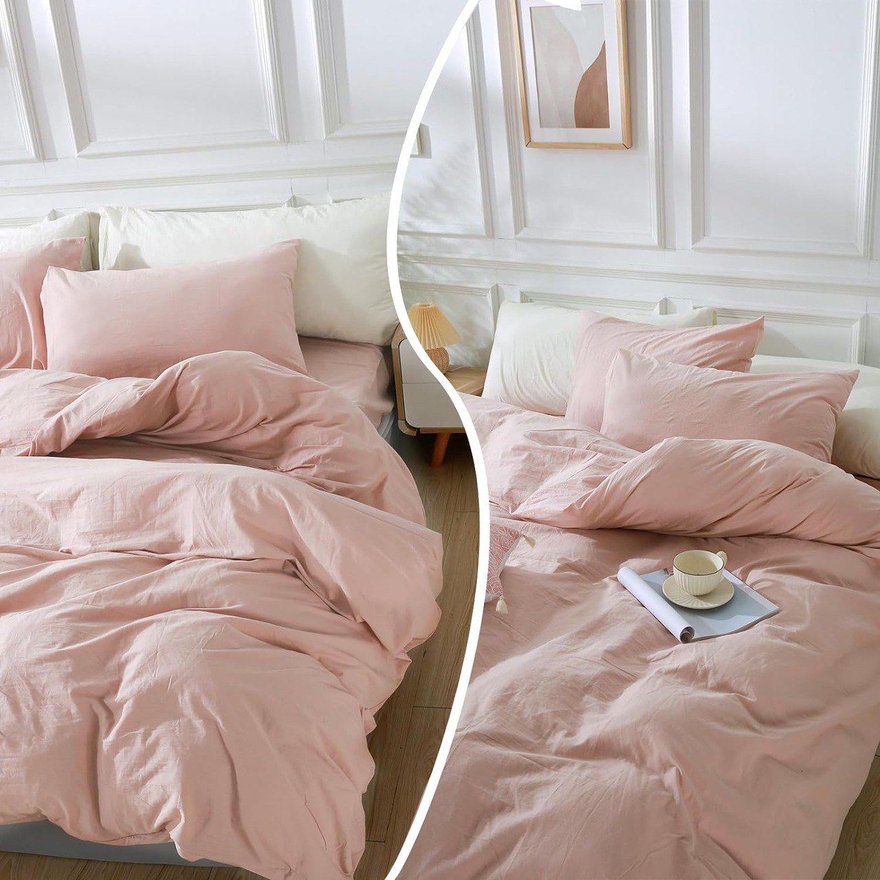 Housse Couette Rose + Taies d'oreillers Offerts  -Doux & Antiallergique -