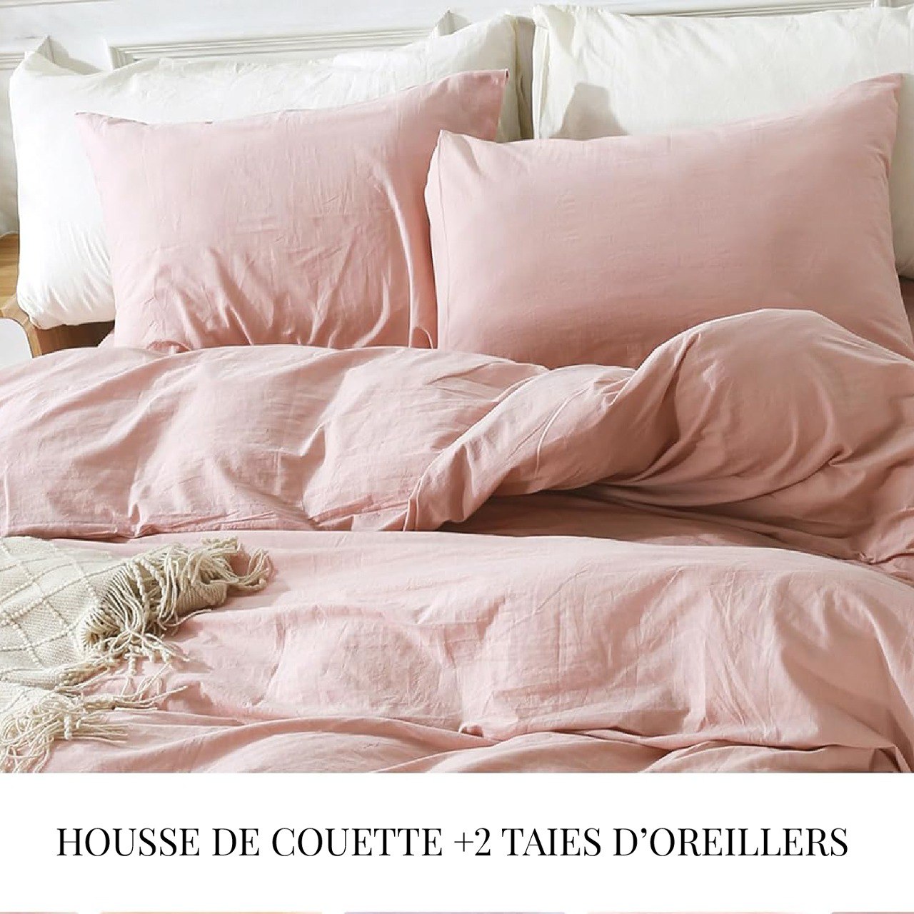 Housse Couette Rose + Taies d'oreillers Offerts  -Doux & Antiallergique -